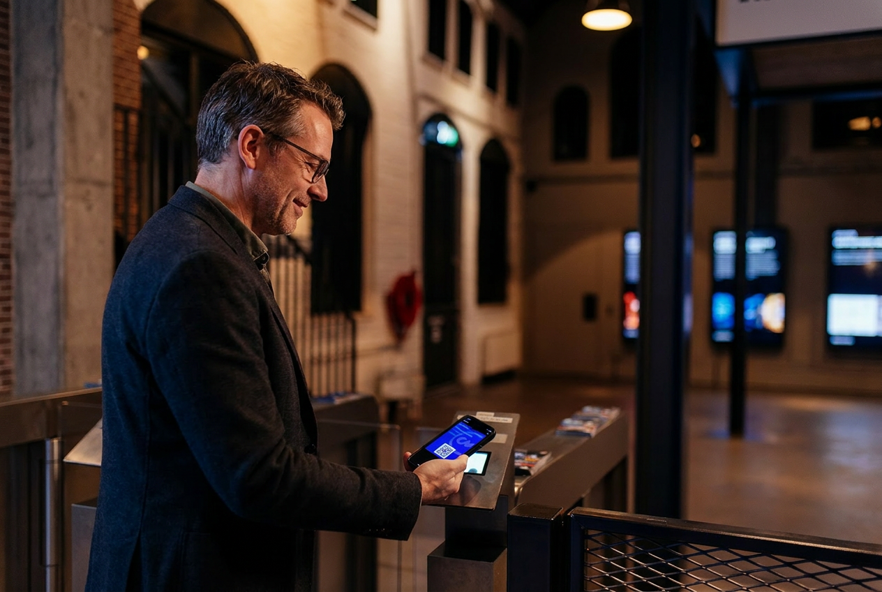 Besucher scannt sein Ticket am Eingang